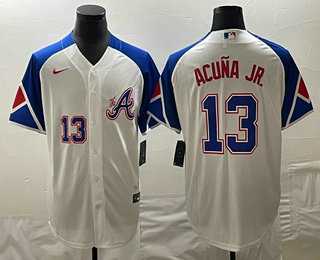 Mens Atlanta Braves #13 Ronald Acuna Jr Number White 2023 City Connect Cool Base Stitched Jersey->atlanta braves->MLB Jersey
